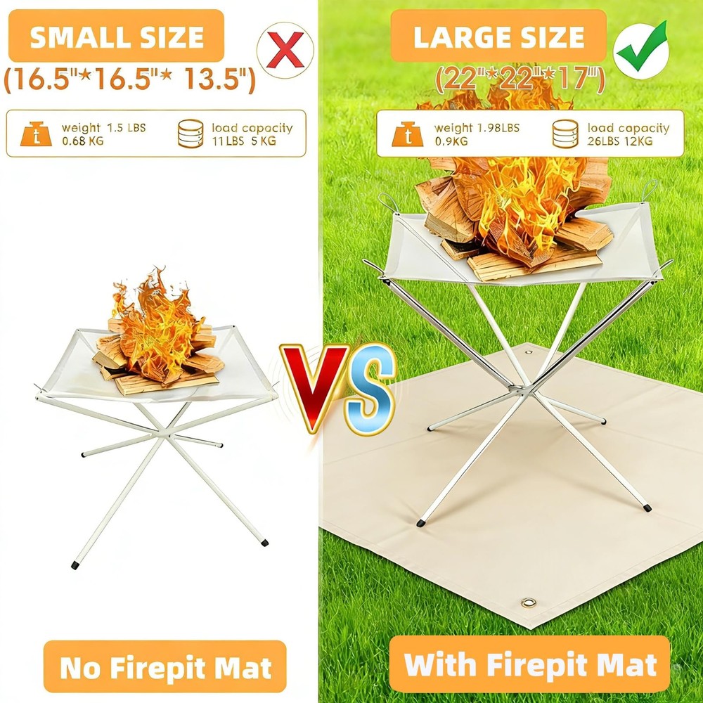 22inch Portable Fire Pit for Camping,Large Camping with Silver