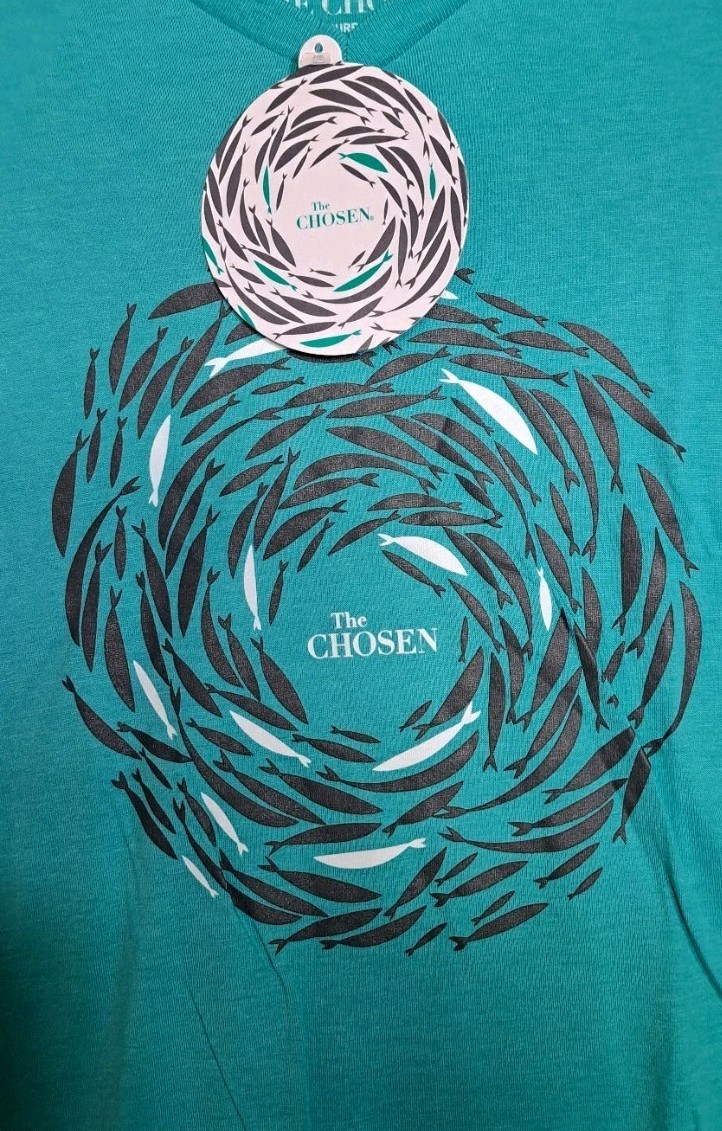 THE CHOSEN Against The Current V Neck T-Shirt Large In Teal NEW!