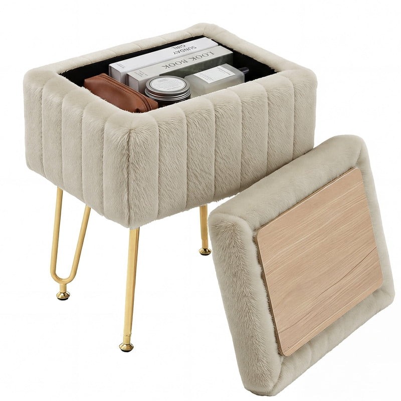 Square Ottoman with Table Top, Comfortable Footrest With Storage