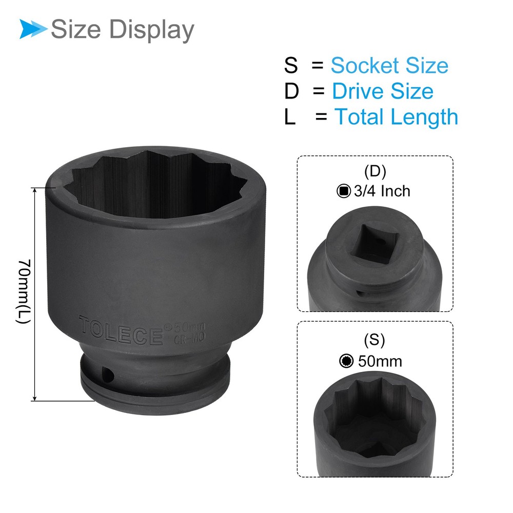 Impact Socket 3/4" Drive 50mm Socket 70mm 12 Point for DIY Hand Making