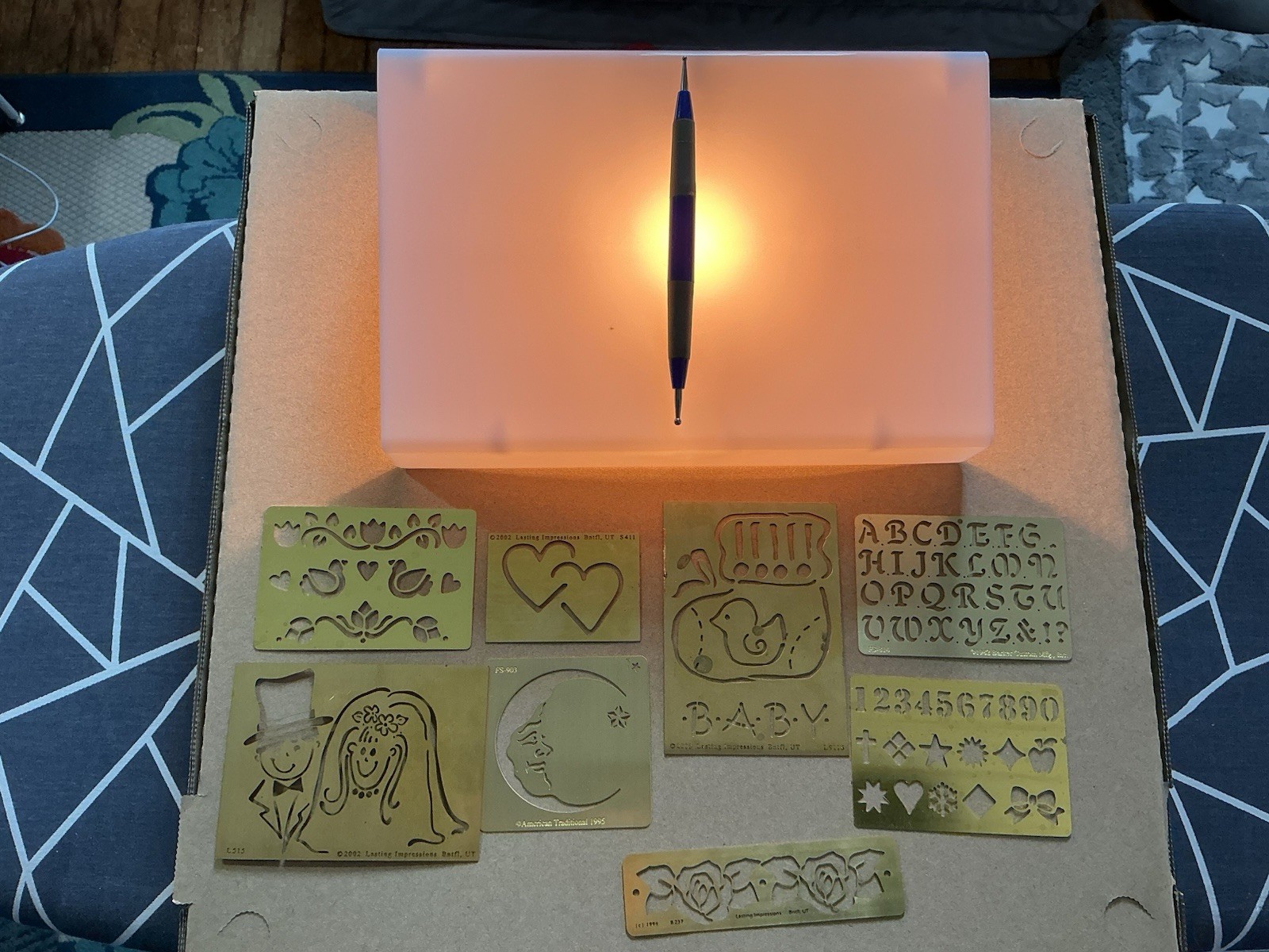 Vintage Scrapbook Light Box 8 Brass Stencils Tool-Wedding Baby Alphabet & More