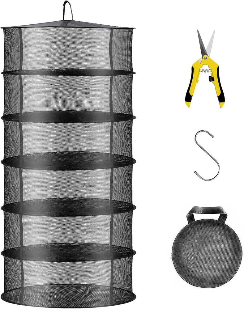 Layer 2Ft Herb Drying Rack Net Mesh with Green Zippers Hydroponics, Bonus Hook D