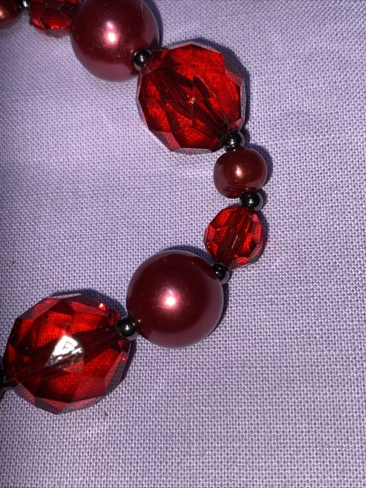 Handmade Red Beaded Stretch Bracelet