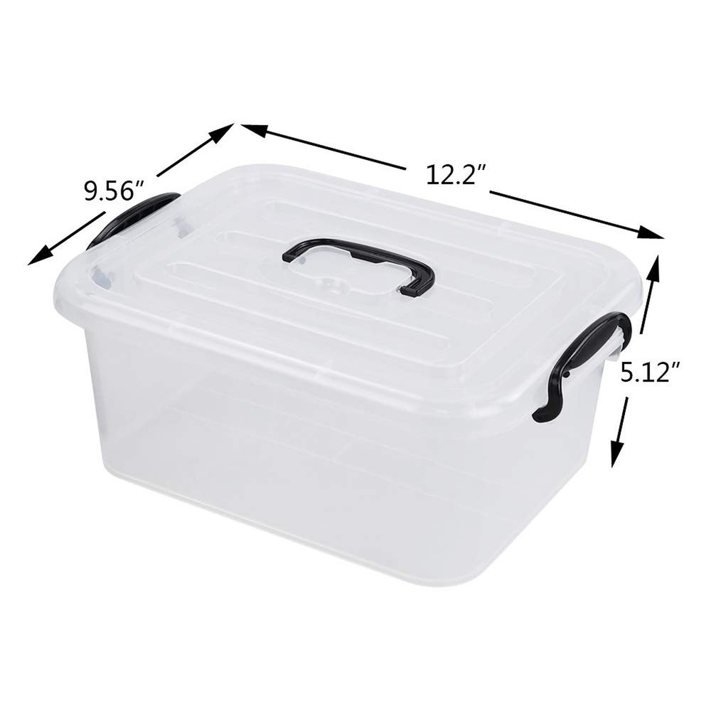 8 L Plastic Storage Boxes, Clear Storage Bin with Black Handle, 2-Pack 8 L