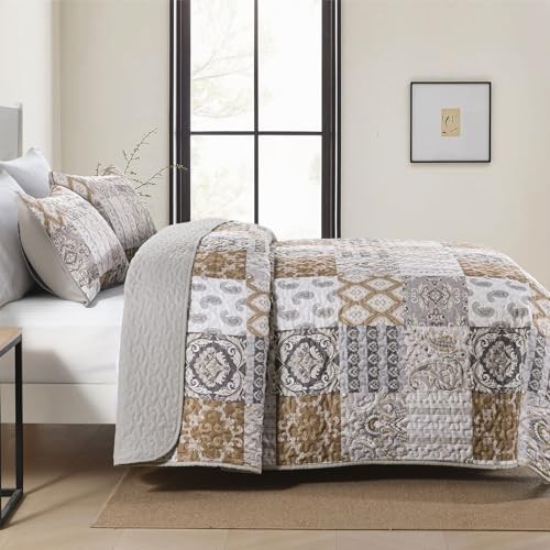 Boho Quilt Set Size Patchwork Plaid Bedspread Bedding Sets Paisley Queen Blue
