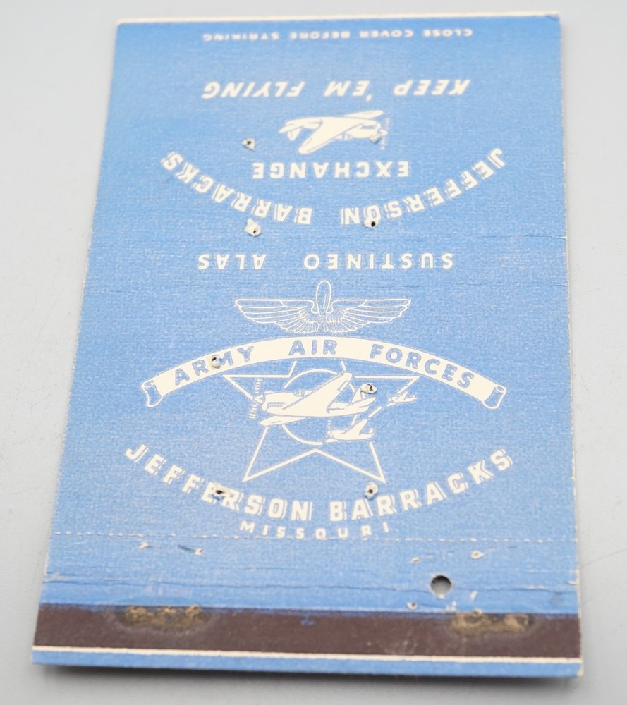 WWII Army Air Forces Sustineo Alas Jefferson Barracks Base Matchbook Cover