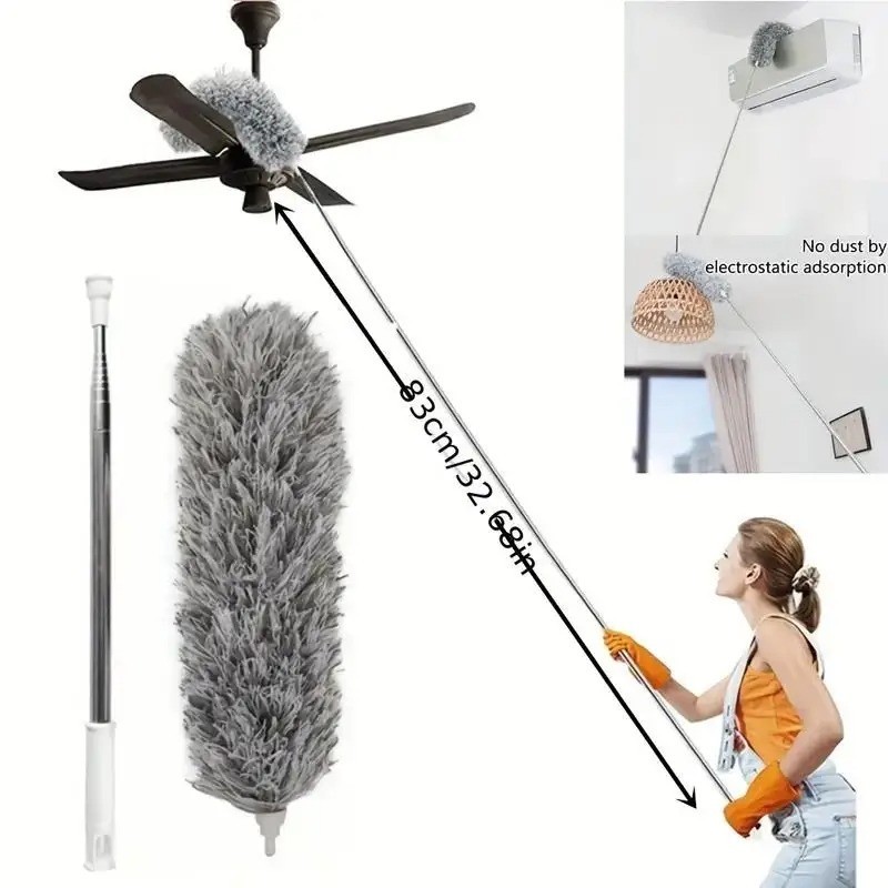 47" Extendable Microfiber Duster Bendable Washable Head Stainless Steel Pole
