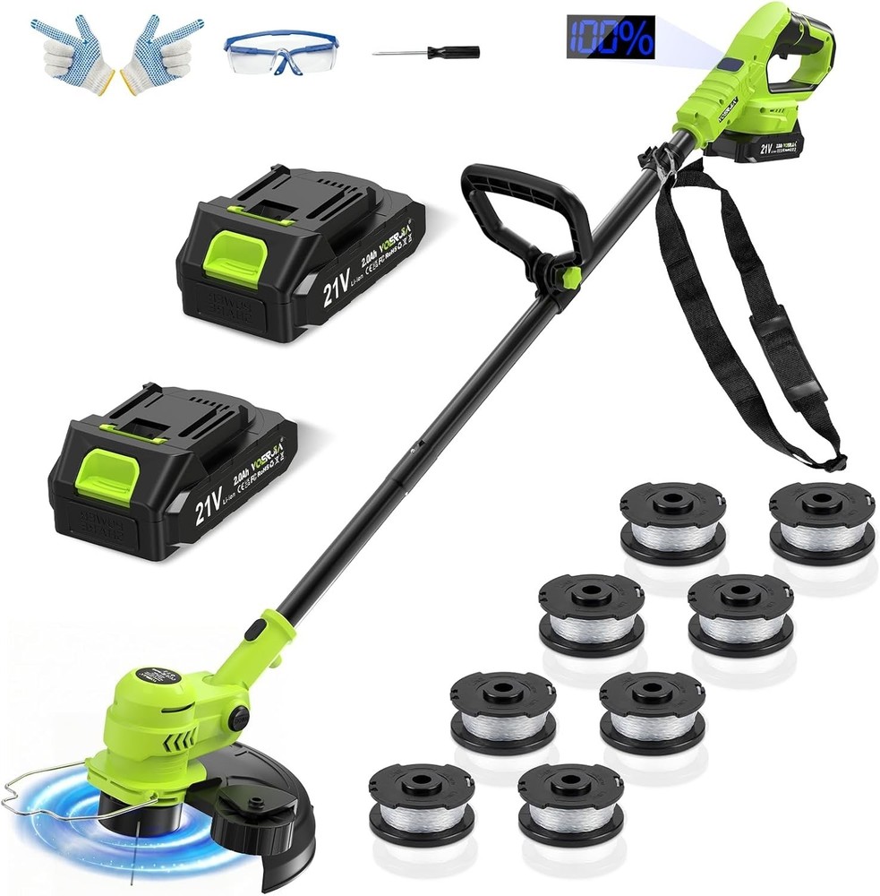 21V Battery Weed Eater & String Trimmer with Wheeled Edger