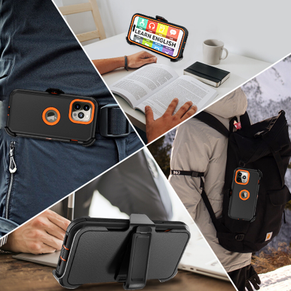 For iPhone 15 Pro Max 14 13 12 11 Shockproof Case Defender Cover With Belt Clip