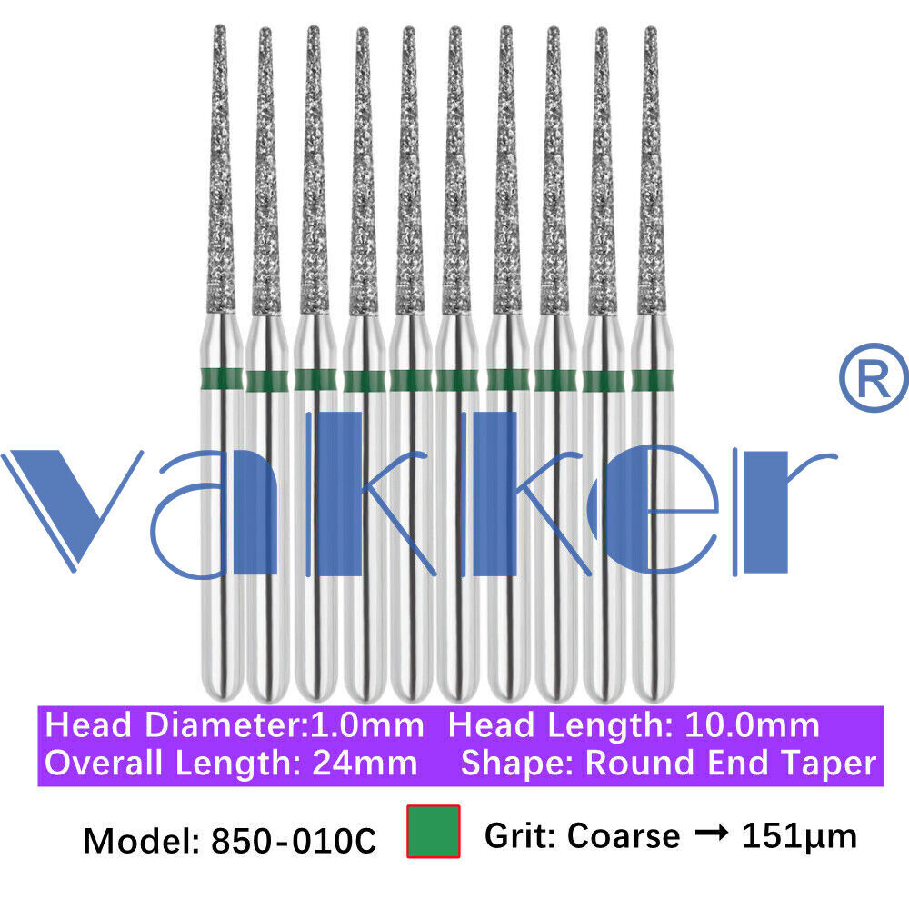 10pc/pk Vakker Dental FG Diamond Burs Round Long/ Round End Taper for High Speed