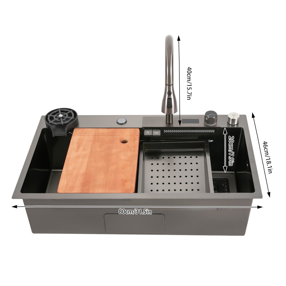 Multifunctional Digital Display Sink Workstation Kitchen Sink w/ Pull-Out Faucet