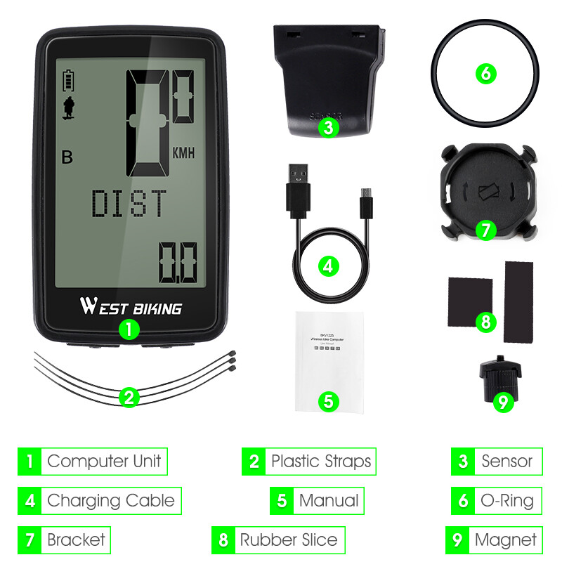 WEST BIKING USB Rechargeable 5 Languages Wireless Waterproof Bicycle Computer