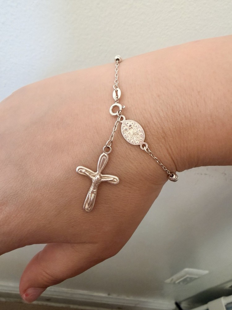 Sterling Silver (.925) Christian Rosary Bracelet with Crucifix