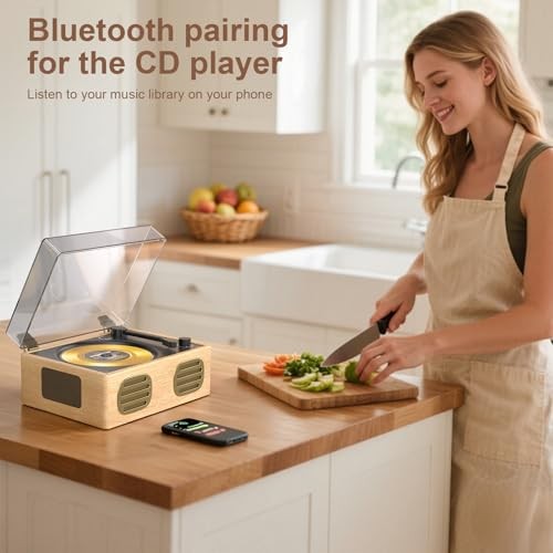 Portable CD Player with Speaker, Retro CD Player with Bluetooth Input apricot