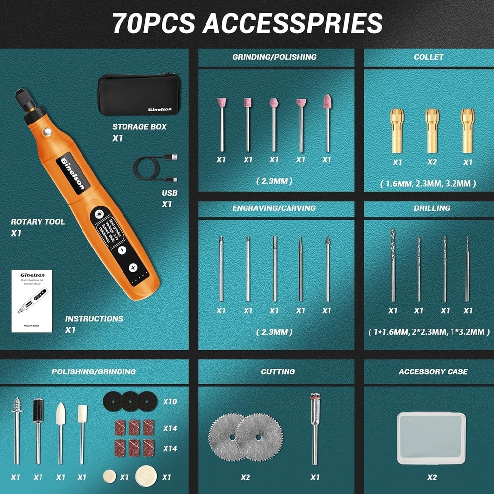 Cordless Rotary Tool, 5 Variable Speed Mini Rotary Tool Kit with 70 Accessori...