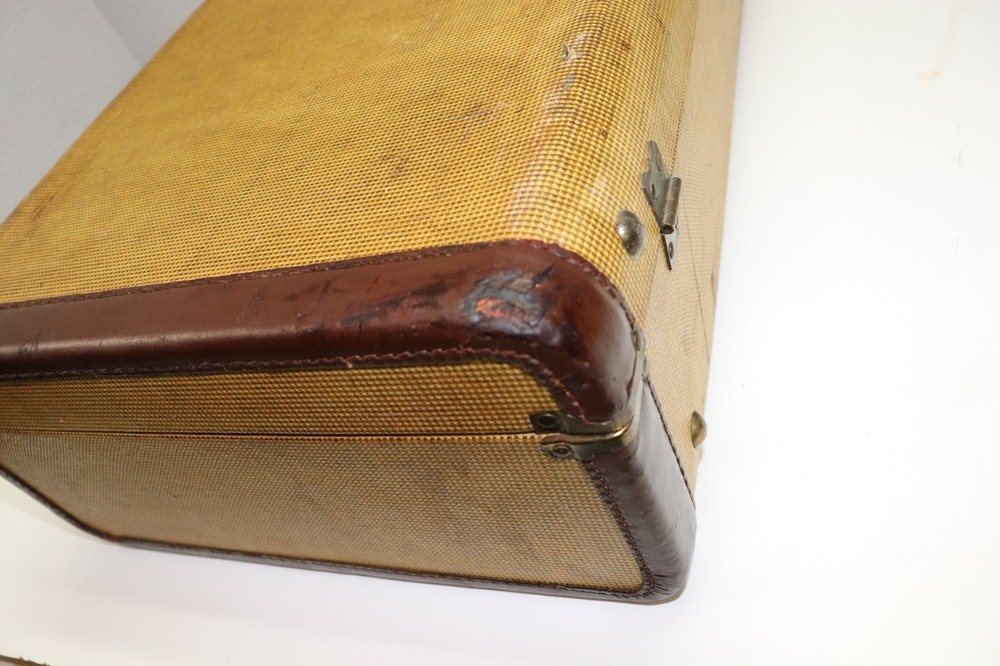 WWII US Vintage Tan suitcase with leather trim 21"x13 1/2" x 6 1/2"
