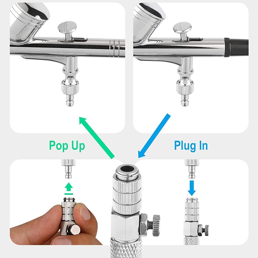 HUBEST 14pcs Multi-Size Airbrush Adapter Set, Quick Release KIT 1, Silver