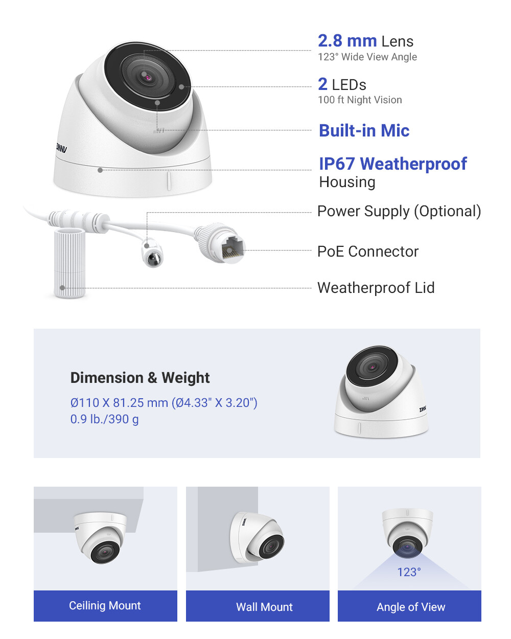 ANNKE 8MP 4K PoE IP Security Camera Home Surveillance Outdoor IR Night Vision