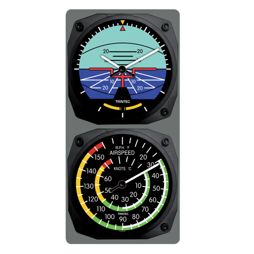 Classic Artificial Horizon/Airspeed Clock & Thermometer Wall Combo - 9063/9061