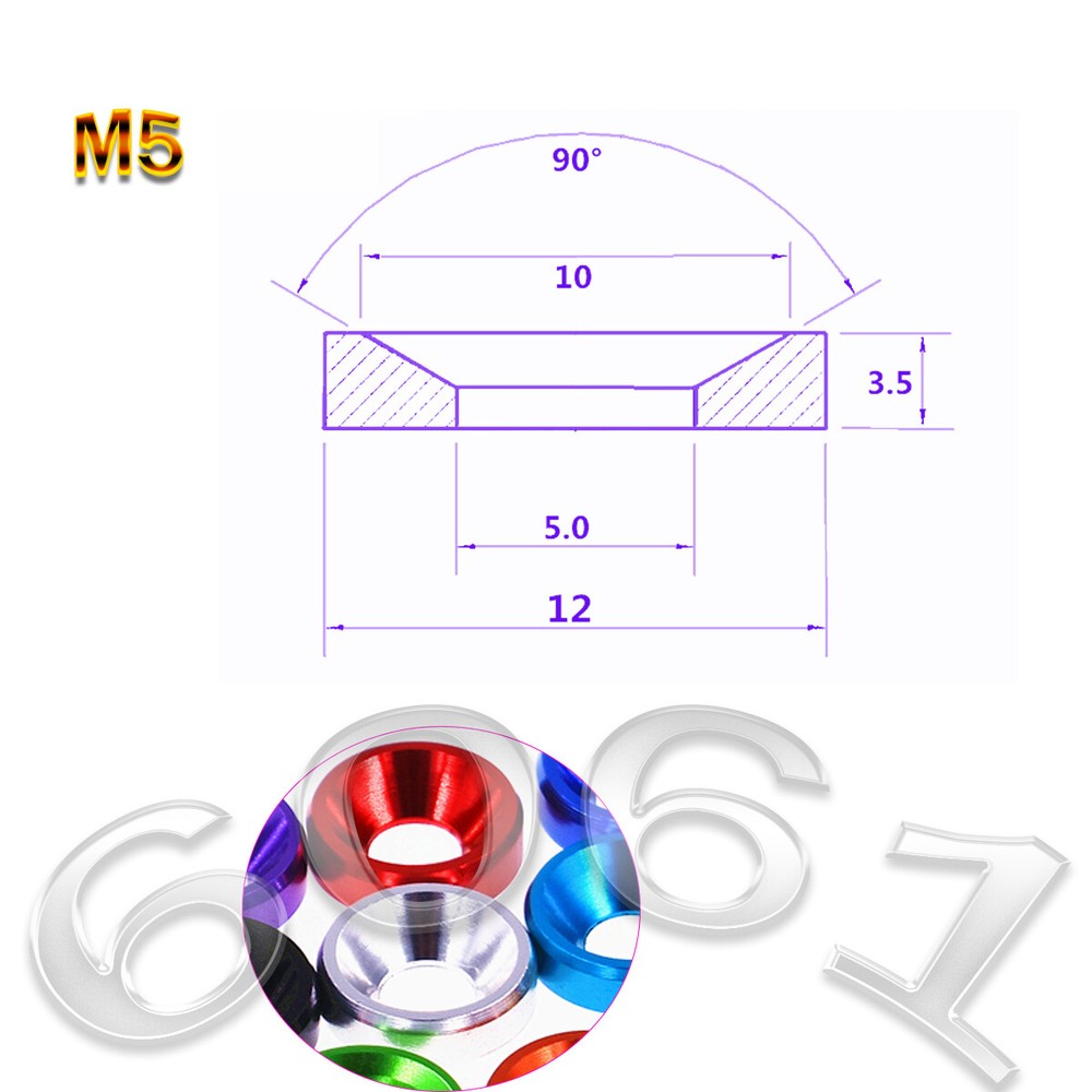 M4 M5 M6 M8 Countersunk Washers Alu Anodizing Solid Gasket Washer For Bolt Screw