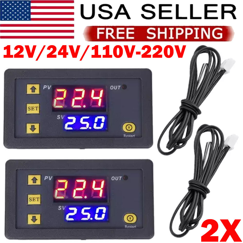 2x High Precision Digital Temperature Thermostat Controller Red Blue W3230 AC DC