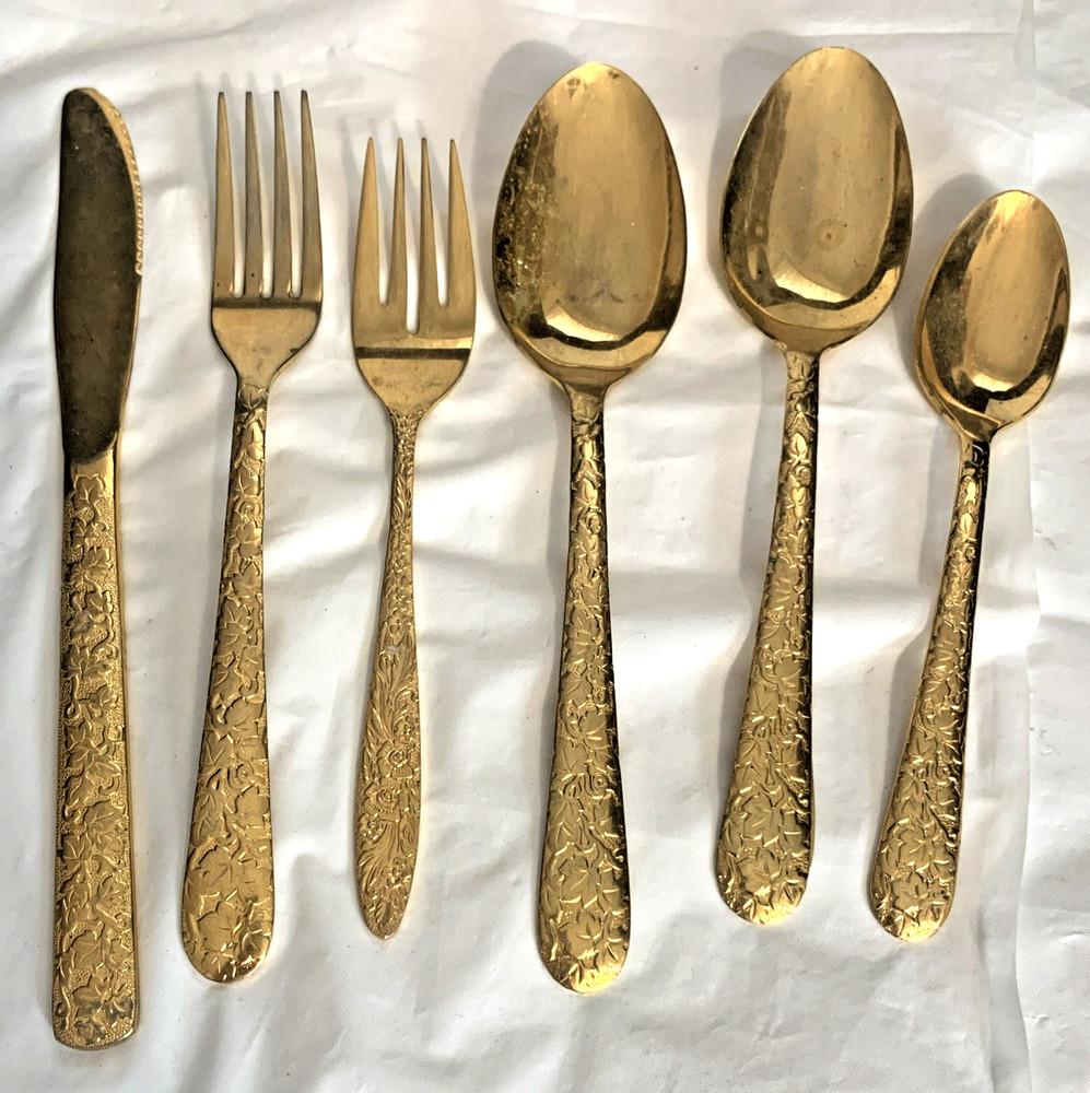 WORLD STAINLESS Gold Plated Flatware ~ 6 Piece