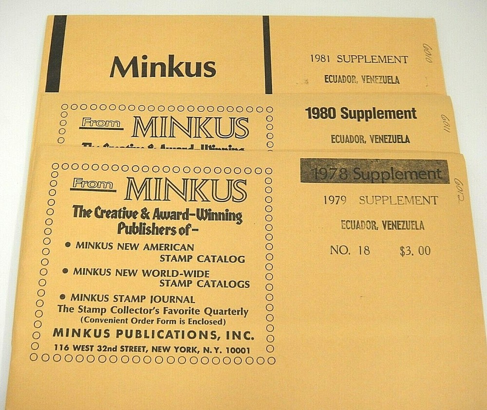Minkus 1979 1980 1981 Ecuador Venezuela Stamp Album Supplements Lot of 3 NOS