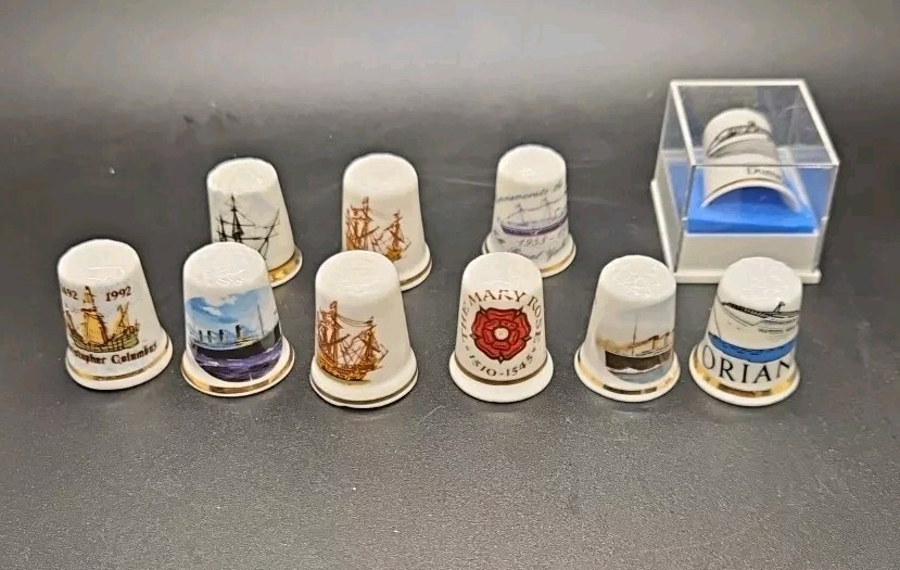 10 x Bone China Thimbles Thimble Boats & Ship theme