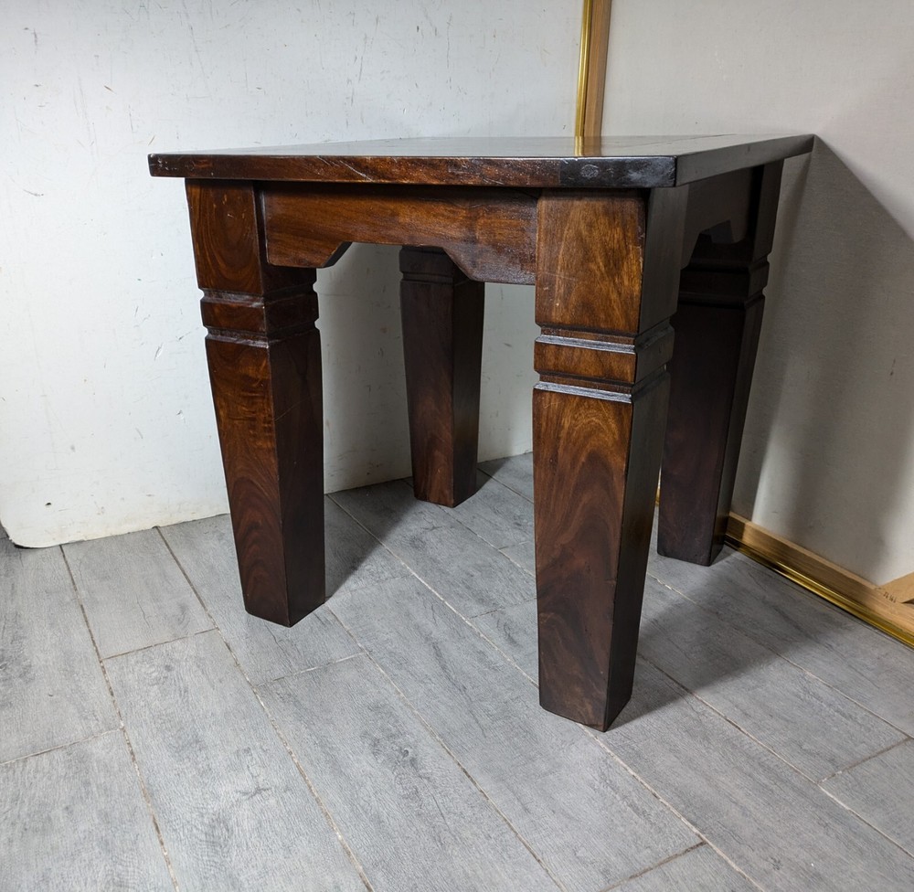 Vintage Heavy Rustic Solid Wood Asian Oriental Brutalist Side End Table W72