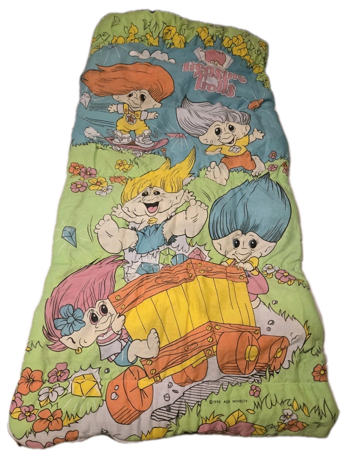 Vintage Sleeping Bag 1992 Treasure Trolls  Ace Novelty 90s Kids Camp Blanket
