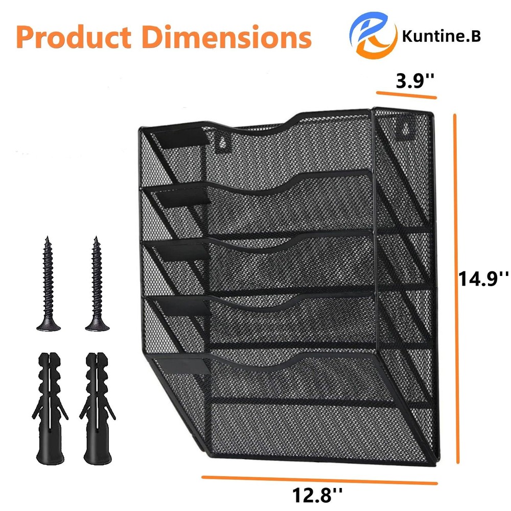 Wall File Organizer (Black, 5 Tier)