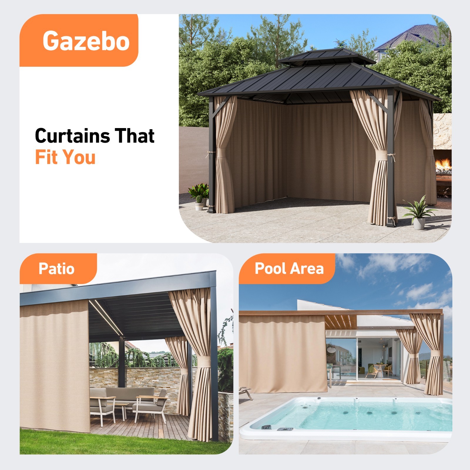 Outdoor Gazebo Privacy Curtains Replacement Universal 4/6-Panel Sidewalls