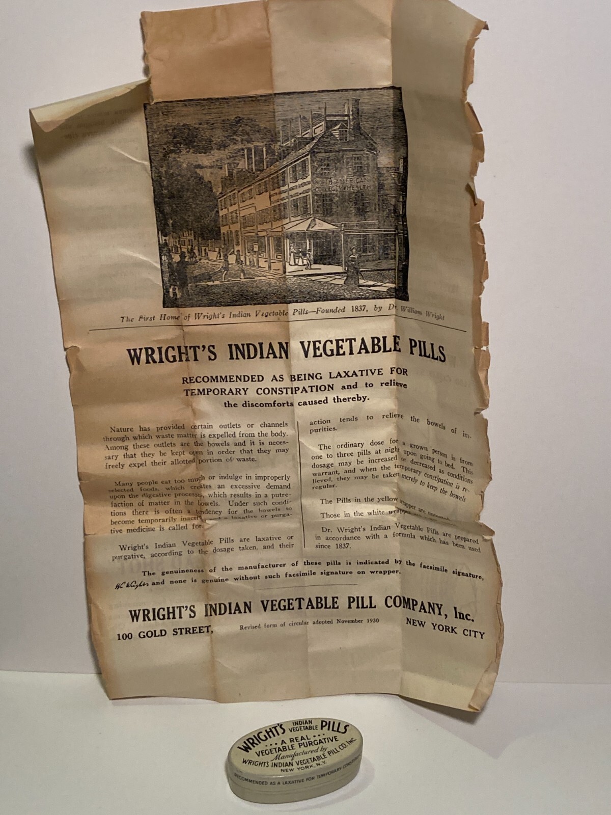 c1930 Wright's Indian Vegetable Pills, New York, N.Y.,  full Medical Tin