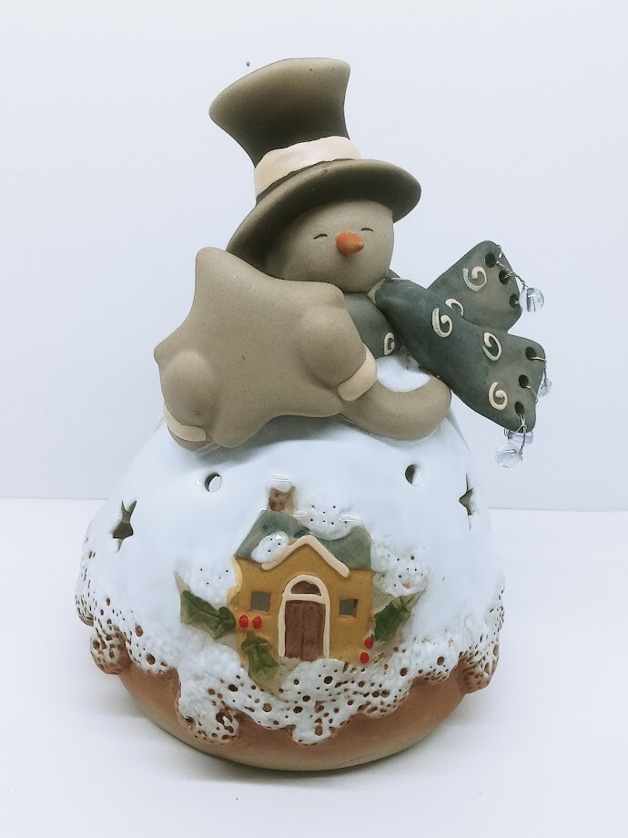 CERAMIC SNOWMAN TEALIGHT CANDLE HOLDER  6.5"