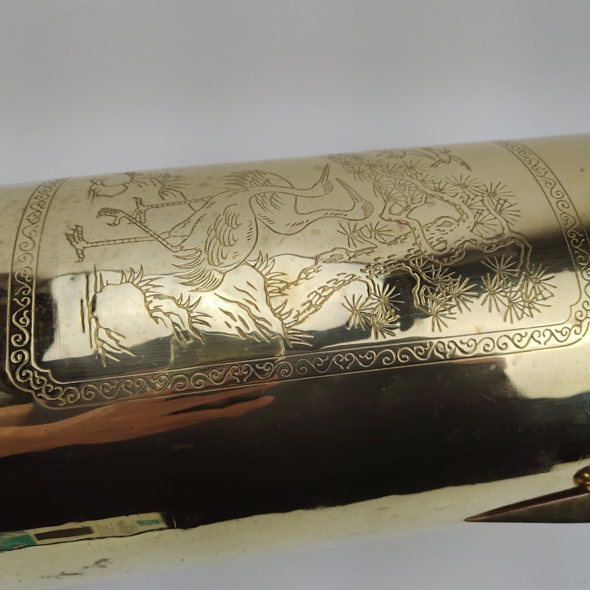 Vintage Brass Umbrella Cane Holder Stand 18" with Decorative Handles Asian Motif