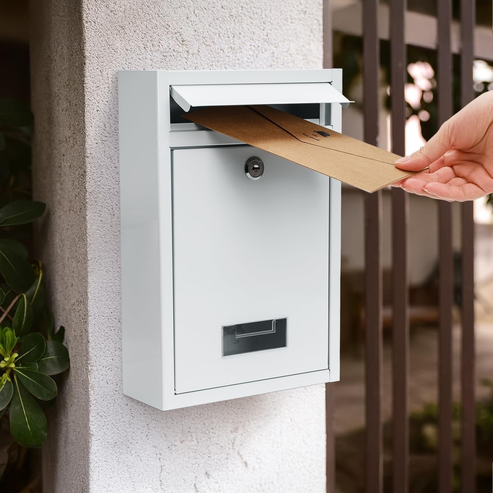 DEAYOU Locking Mailbox Wall Mounted, Drop Box with Key Lock, Weatherproof Secure