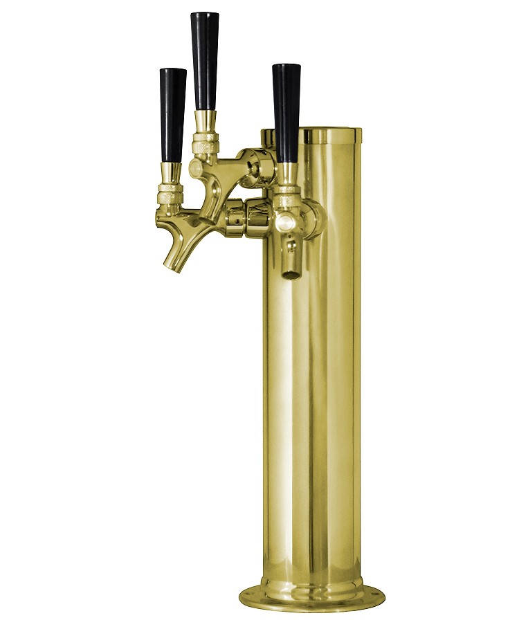 Kegco Polished Brass Triple Tap 3 Faucet Draft Beer Kegerator Tower