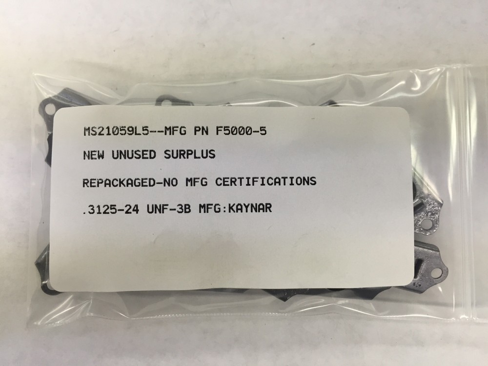MS21059L5 F5000-5 KAYNAR ANCHOR NUT FLOATING 2 LUG PACK 25/EA 5/16-24 THREAD