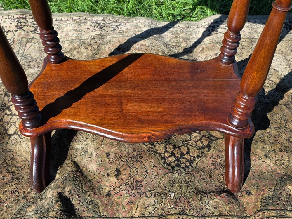 Antique Turned Bobbin Legs, 2 Tier, Parlor Side Table, Solid Wood