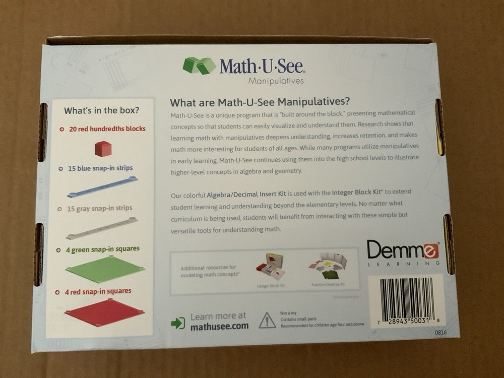 COMPLETE Math U See Blocks Manipulatives Algebra Decimal Insert Kit Homeschool