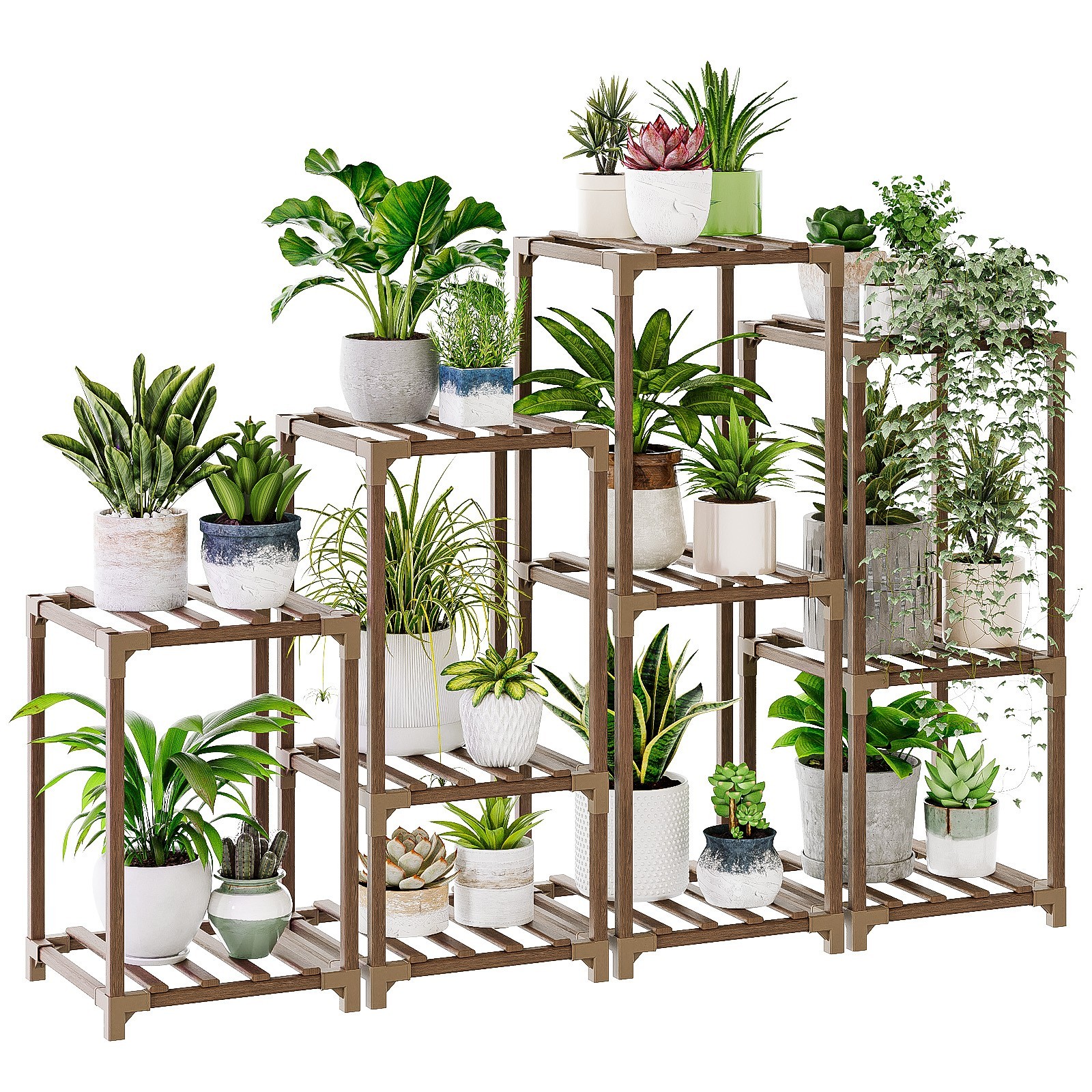 Bamworld Plant Stands Indoor 4 Sets Plant Shelves Outdoor Wooden Plant Holder