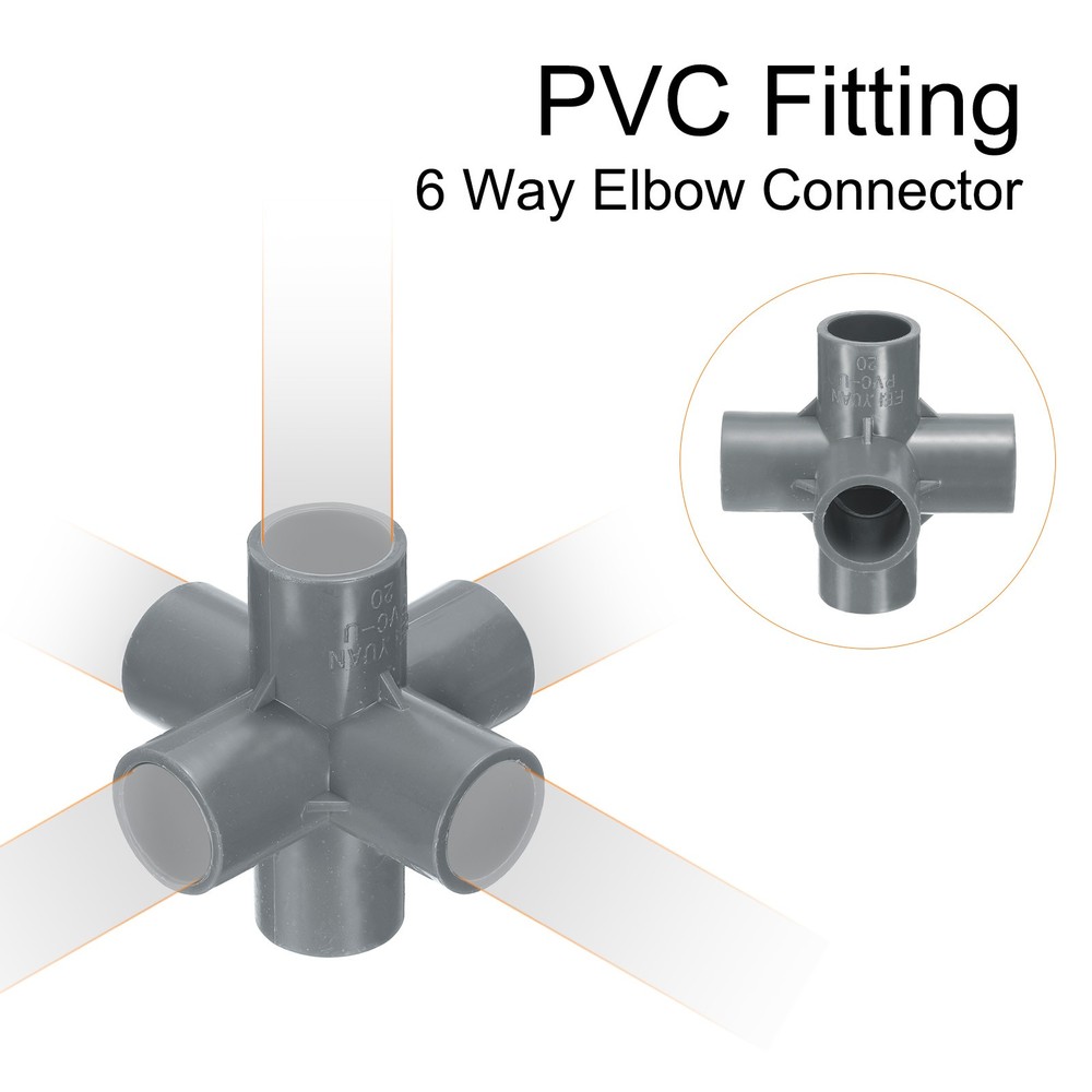 4pcs Tee Fitting 1/2" 6 Ways Connector Build Grade Pipe Coupling Gray