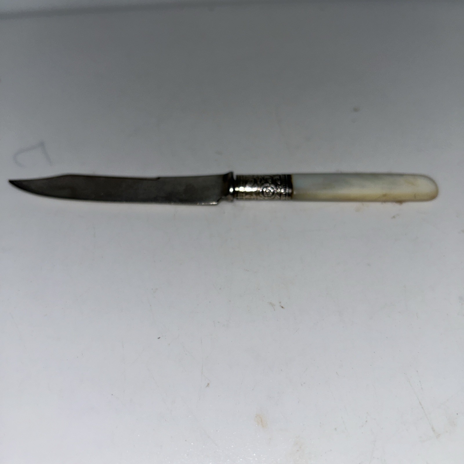 Landers Frary Clark Mother of Pearl Handle 6" Fruit Knife Sterling Band