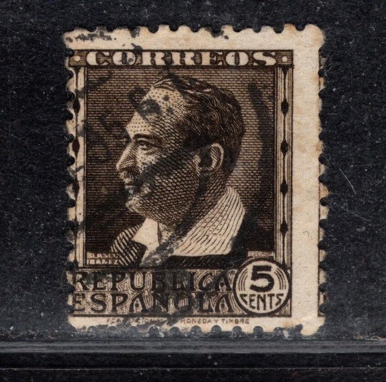 Perfectly Flawed Spain EFO Misperf SN ES 528 - 5¢ Vicente Blasco Ibanez 1934