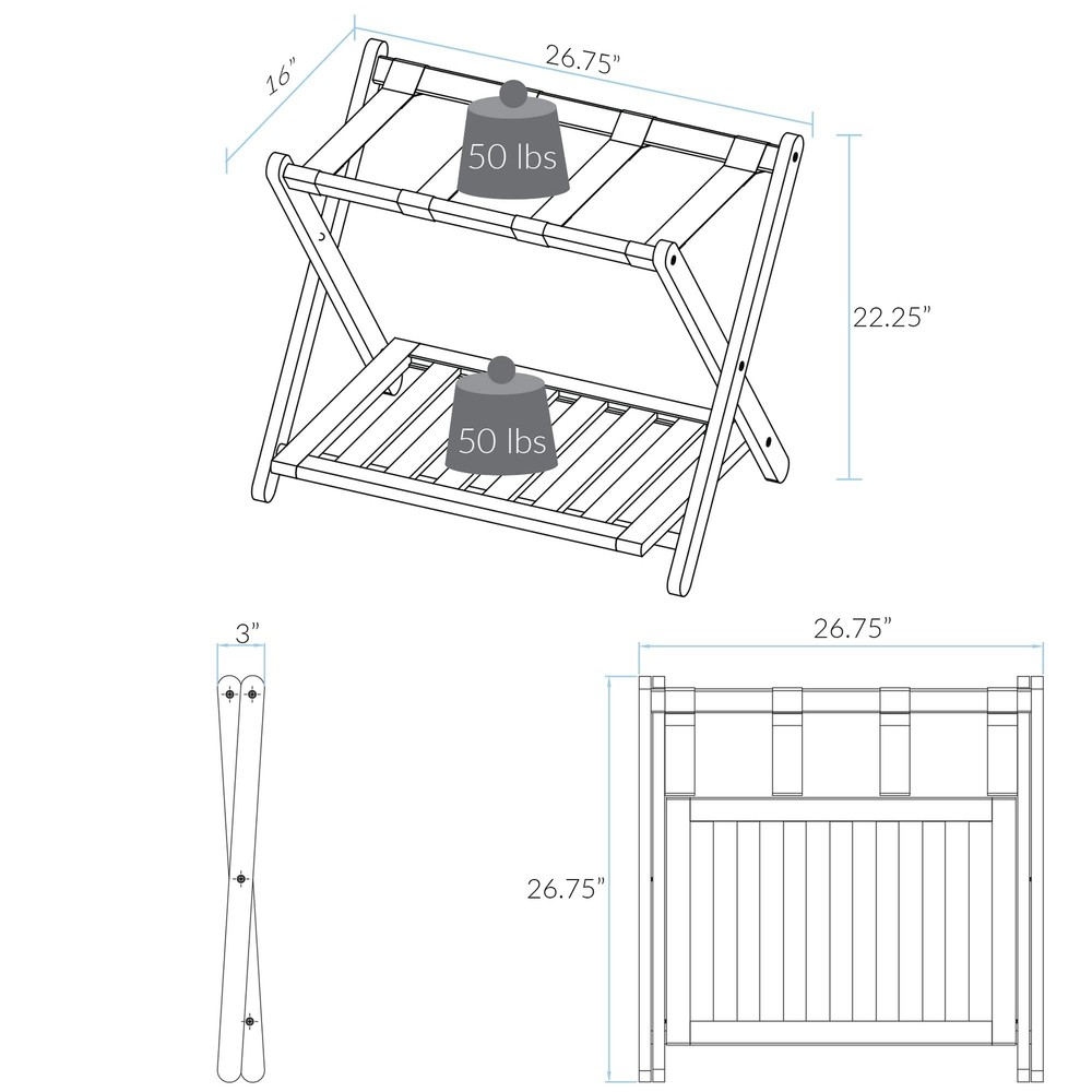 Casual Home Luggage Rack, Walnut, Solid Wood