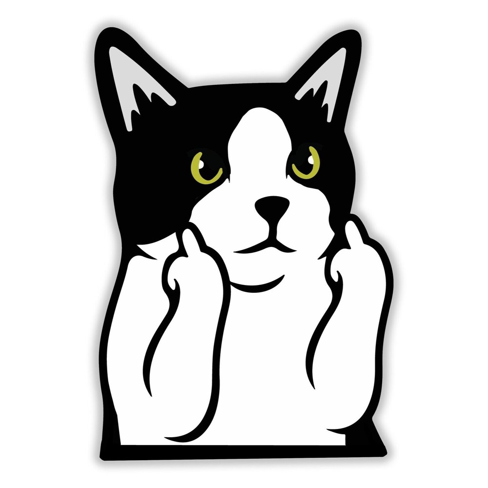 Tuxedo Cat Middle Finger Sticker Decal