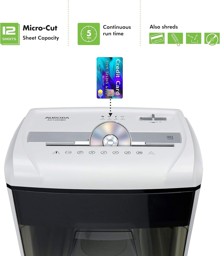 Aurora AU1285MD Compact Desktop-Style High Security 12-Sheet Micro-Cut White