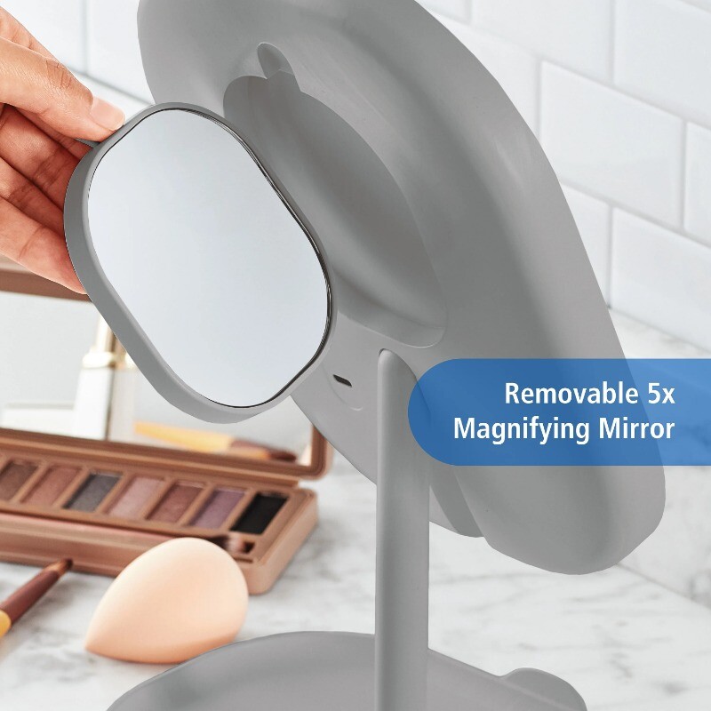 LED Makeup Mirror, Rechargeable Vanity Mirror with Lights and Storage Tray Base