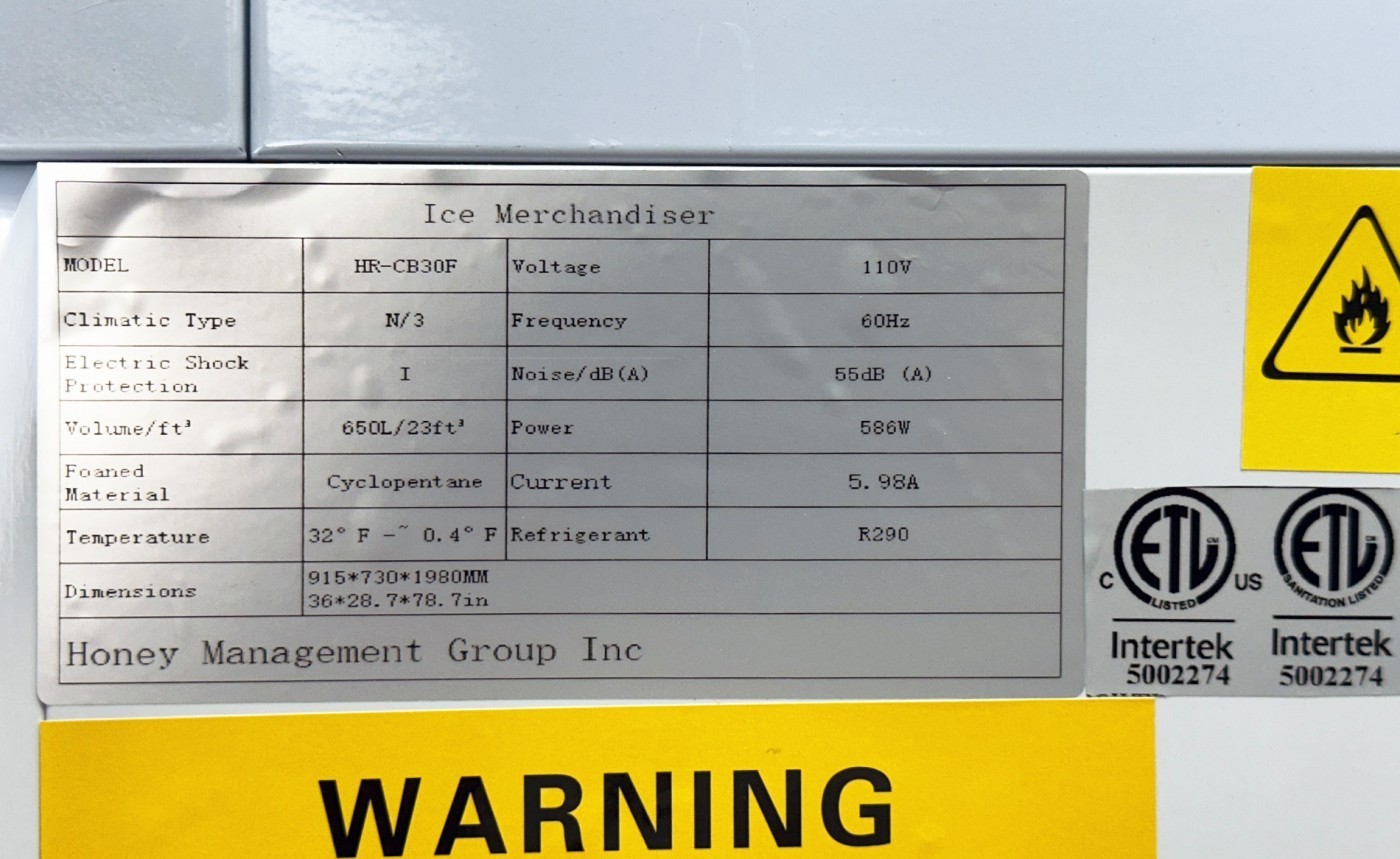 NEW 36" Ice Merchandiser Freezer Insulated 650L 100 Bags Capacity 115V