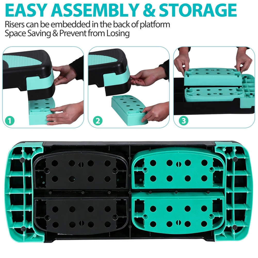 31" Adjustable Exercise Step Platform, 3-Level Height Non-Slip Surface Green